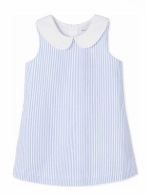 Classic Prep Striped Seersucker Dress 4T Embroidery Sailboat Petal Collar